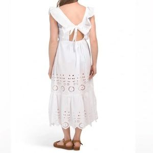 Blue island ruffle sleeve maxi cover up dress with eyelet hem